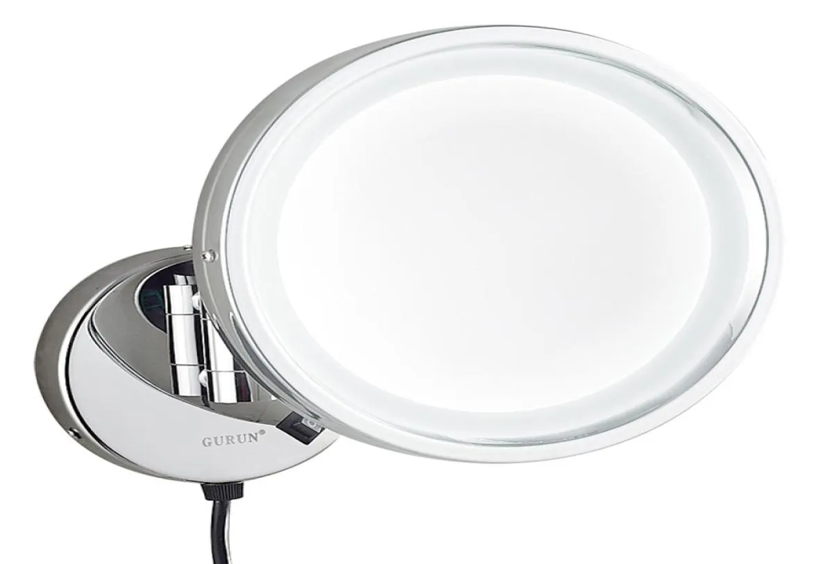 Gurun badrum upplyst makeupspegel med LED -lampor och förstoring av väggmontering kosmetiska vikningsspeglar mässing M1807D1498572