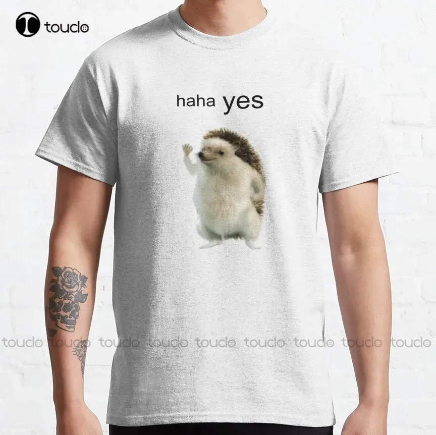 T-Shirts Tesla "Haha Yes" Hedgehog Classic TShirt Shirt Men Custom Aldult Teen Unisex Digital Printing Tee Shirt Fashion Funny New