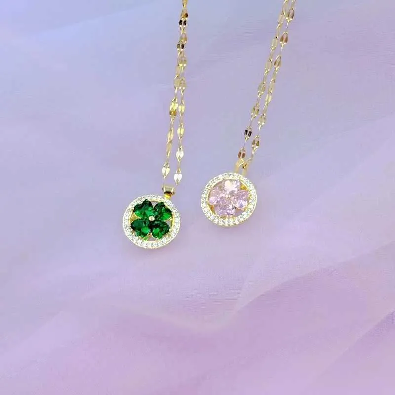 Necklaces Fashion Charm Green Necklace Classic Vintage Pink Flower Clover Heart Clavicle Chain Pendant Gift_voghion.com