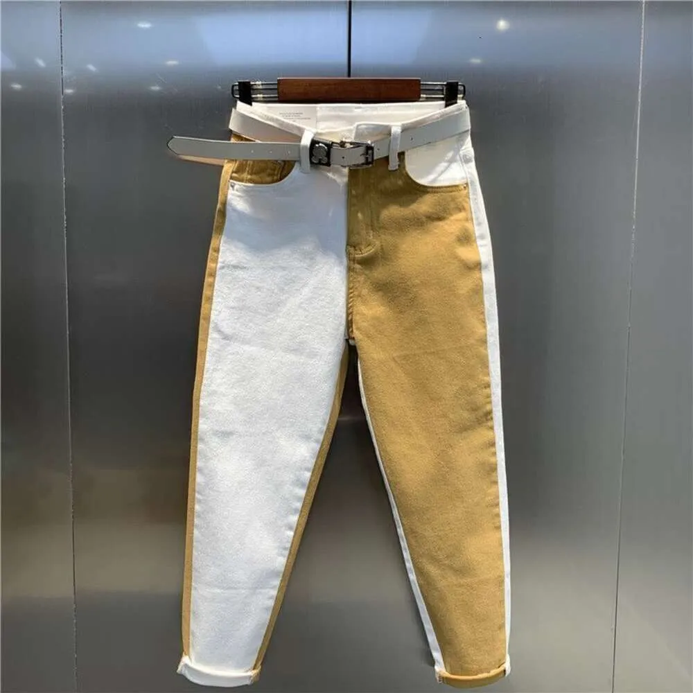 herrkläder kontrasterande färg casual liten fot Harlen 2023 Våren och hösten ny stil beskärda byxor, mångsidiga mäns jeans