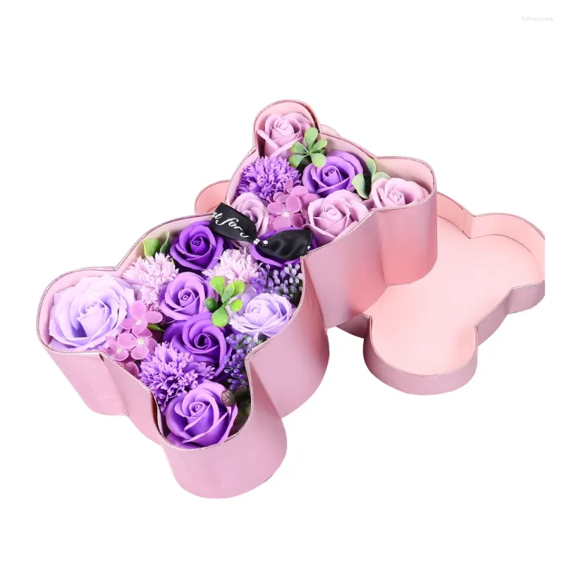 Decorative Flowers 1Pc Rose Teddy Bear Gift Box Wedding Decor Soap Roses Valentines Valentine'S Day Birthday Holiday