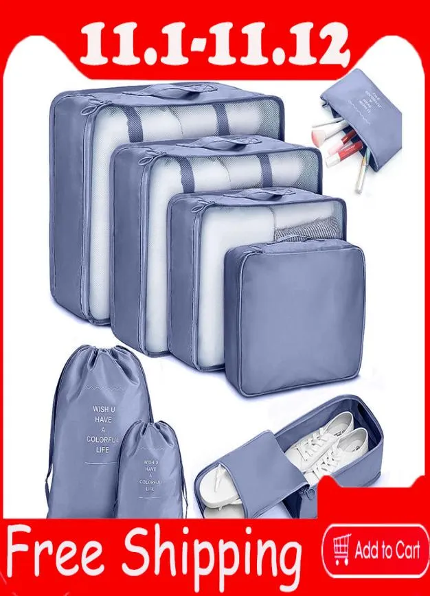 6 sztuk torebki z organizatorem ubrań torby na buty podróżne organizator podróży kompresja pakowanie kostek walizki bagażowe organizatorzy W9235502