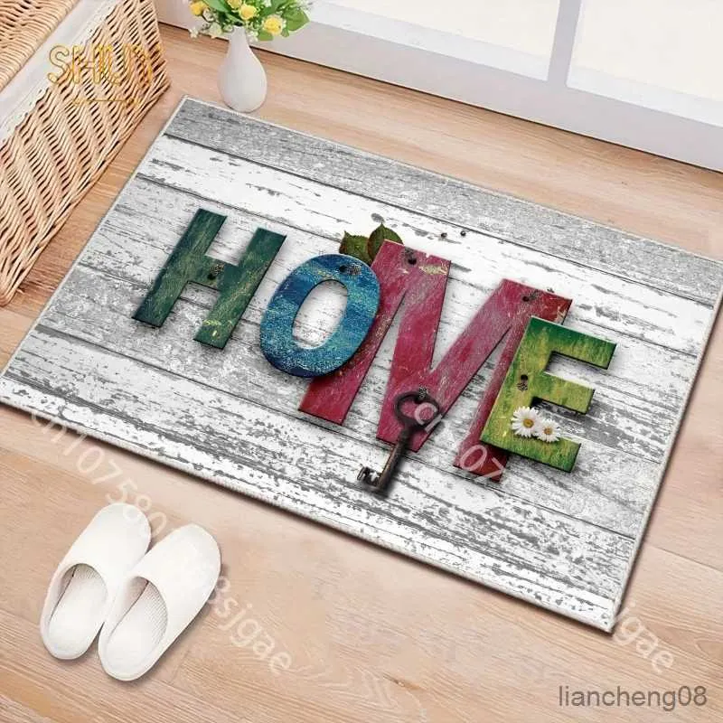 Badmatten Multicolored Letter Print deurmat houtpatroon indoor buiten tapijtdeur mat niet-slip voetkussen geschikt voor een toegangsdeur