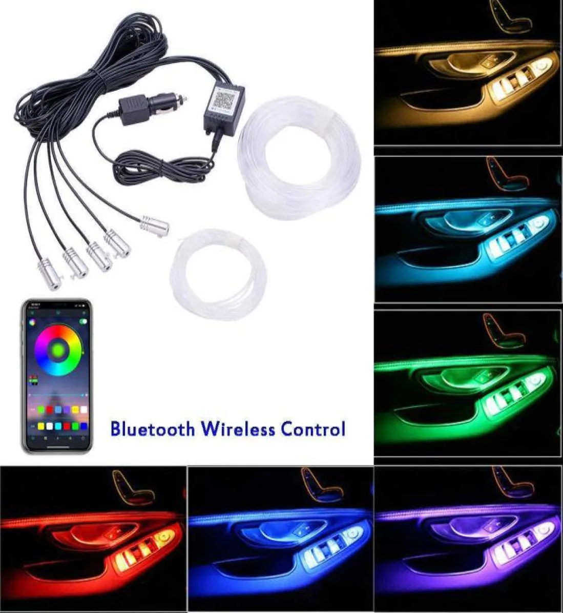 12V LED RGB CAR Interiör Footwell Atmosphere Lamps Strip Ambient Light Multicolor Under Lighting Kit App Music Active Function7724739