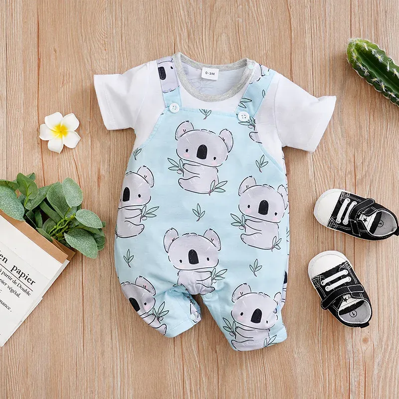 Endelar Summer Boys and Girls Cute Cartoon Koala Bekväm casual kortärmad rund nacke baby bodysuit