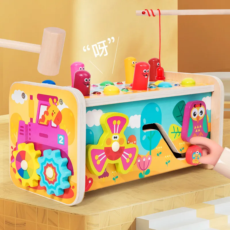 Hamster multifonctionnel capture des insectes jeu Knocking Music Fishing Wood Montessori Toys