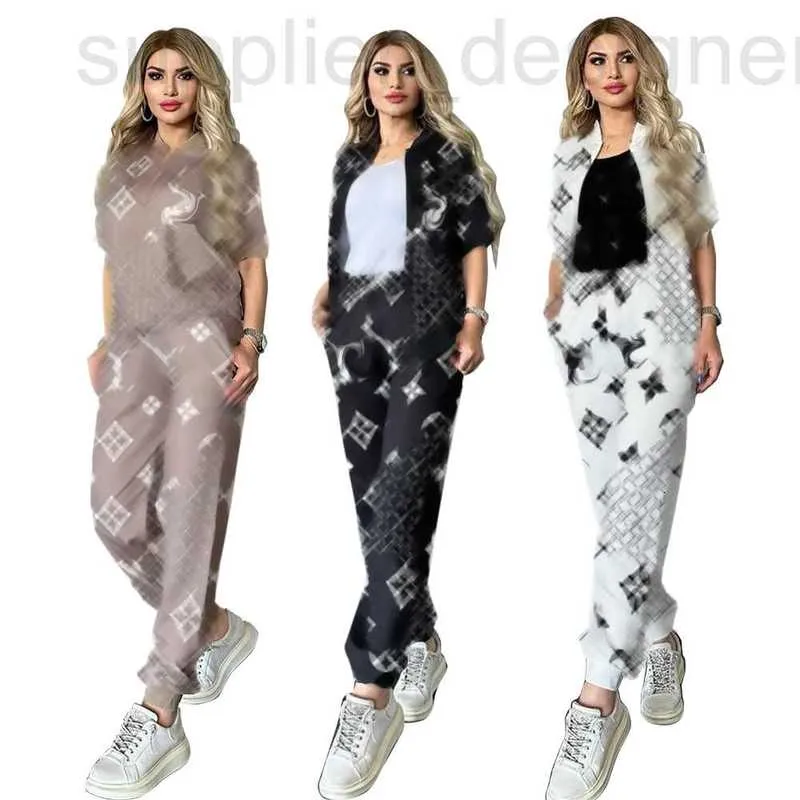 Dames tweedelige broekontwerper J2961 Zomerminimalistisch en modieuze casual print Sports tweedelige set in 3 kleuren ZWTO