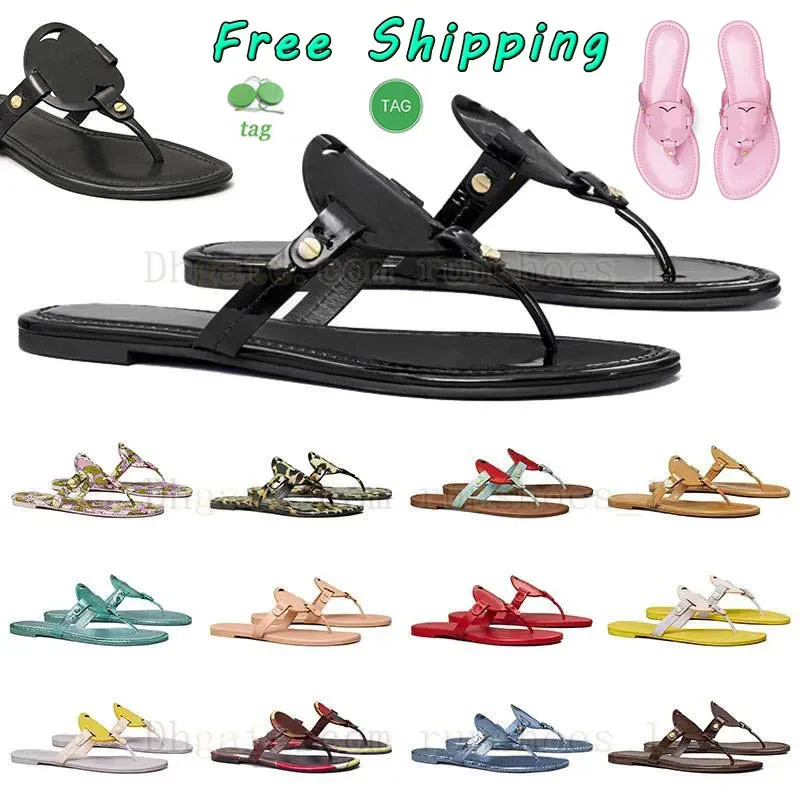 Free Shipping Top Quality Flops Slippers Flats Sandal Sandalias Slide Ventilate Ladies Brown Black Mules Slides Beach Summer Slipper Pink Gold Tori Flip Women