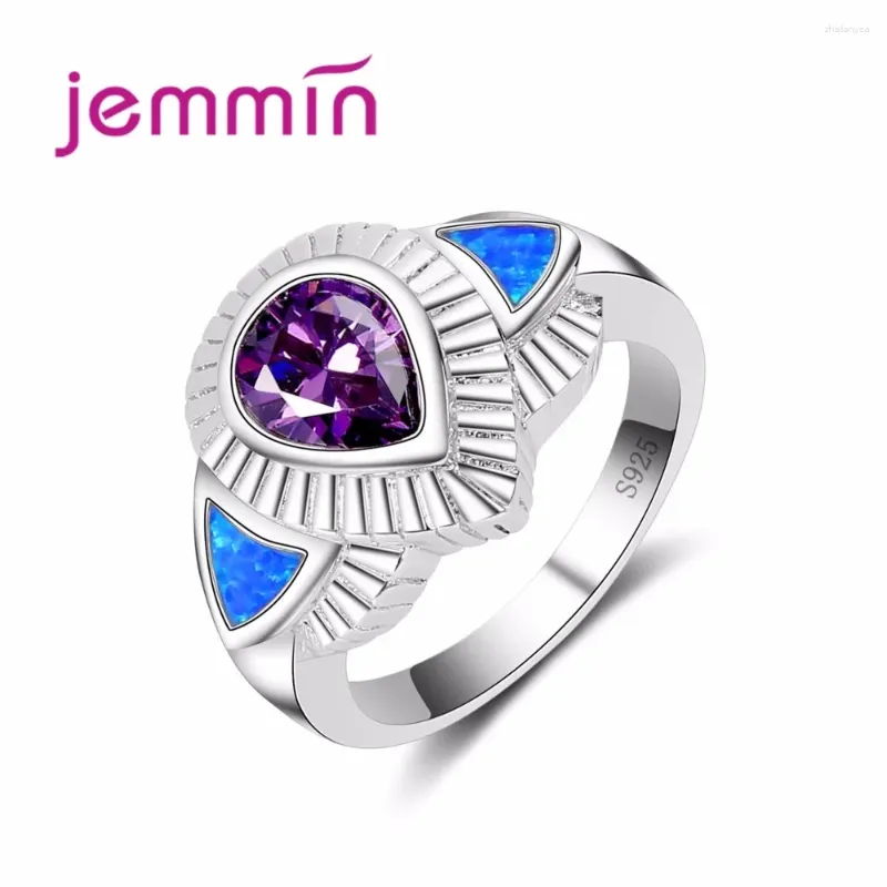 Cluster Rings 925 Sterling Silver Blue Fire Opal Finger RingLuxury Purple Water Drop Gemstone Wedding Engagement For Women