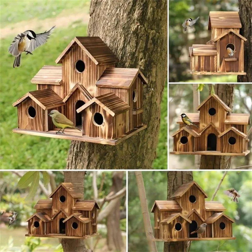 Creative Bird House Wooden Handmade Hummingbird House Waterproof Hanging Birdhouse Hummingbird Nest Outdoor Garden Decorations 240419