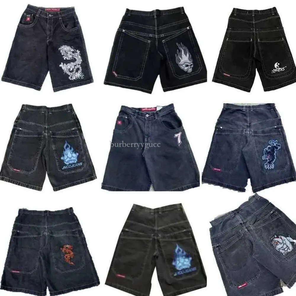 Herr Y2K retro gotiskt mönster tryckt JNCO denim 2000 -talets hiphop väska sommarmens strand jeans jorts gym shorts j240409