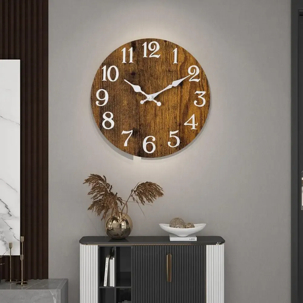 Clocks Wooden Wall Clock Number Wall Clock Rustic Vintage Wood Wall Clock Silent Non Ticking 10inch Round Analog Alarm For Room