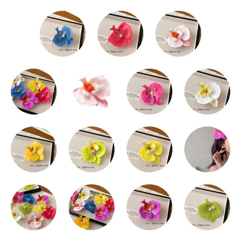 Orchid Hair Clip For Woman Artificial Flower Hairpins Cute Wedding Party Side Clip Hair Accessories Gifts bde