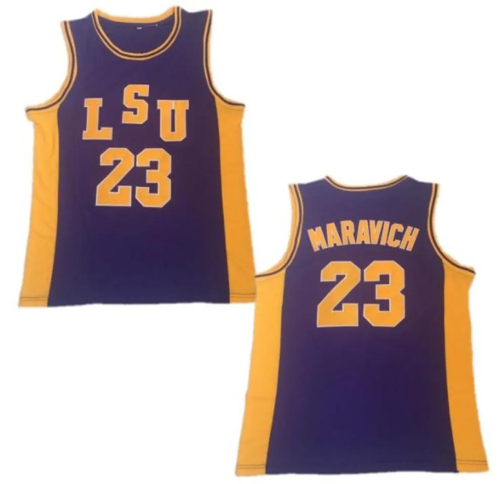 LSU Tigers Vintage 23 Pete Maravich Basketball Shirt Mens Pete Maravich College Jerseys Stitched University Sports Uniform5749155