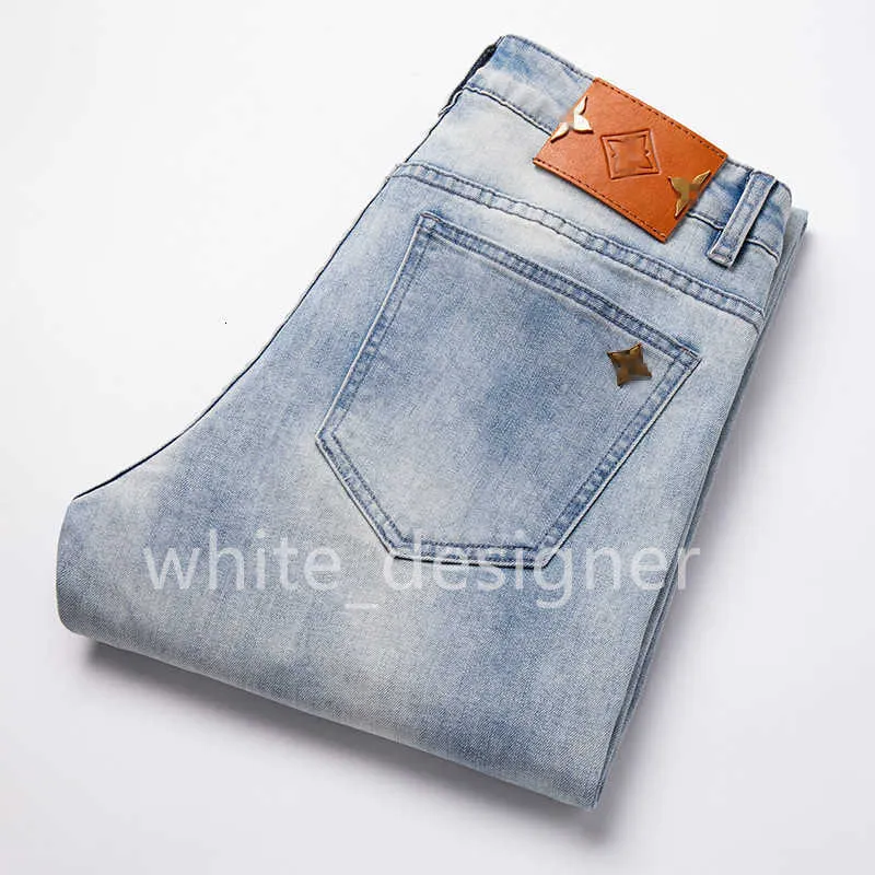 Designer jeans voor heren nieuwe jeans, trendy merk geprinte slanke fit kleine voeten casual elastische jeans modebroek