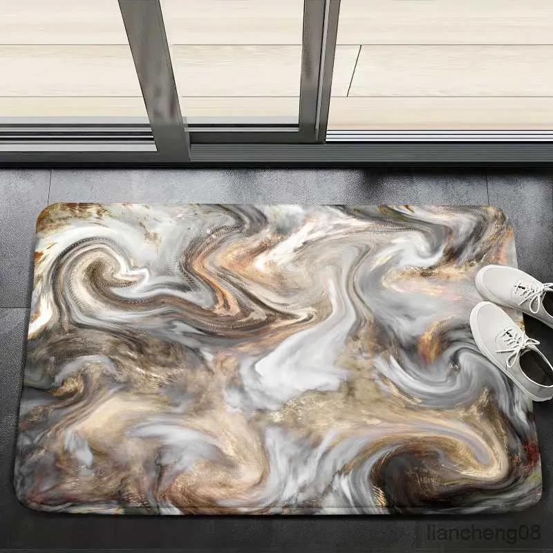 Badmattor marmor mönster badmatta badrum non glid flanell matta inomhus utomhus dörrmatta golvplatta för tvätt vardagsrum välkomna matta