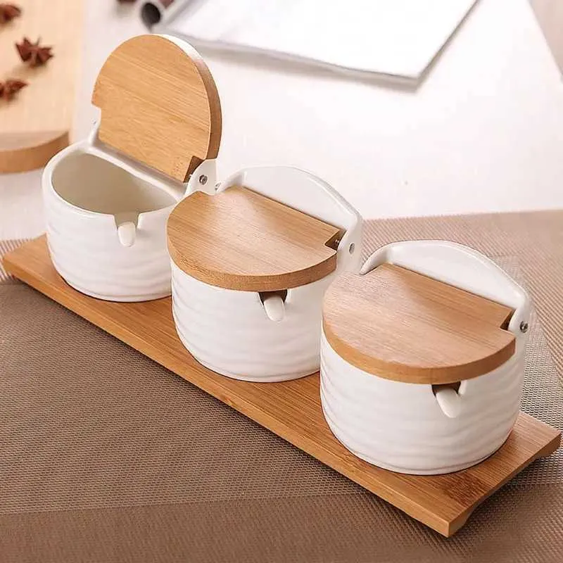 Food Savers Storage Containers 1 sugar bowl with spoon wooden monsoon jar kitchen tools salt storage box direct shipping H240425