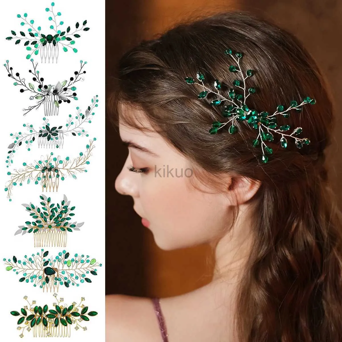 Wedding Hair Jewelry Green Rhinestone Wedding Hair Accessories Crystal birthday parties Hair Comb Clip Headpiece Jewelry banquets Hair Ornament Gift d240425