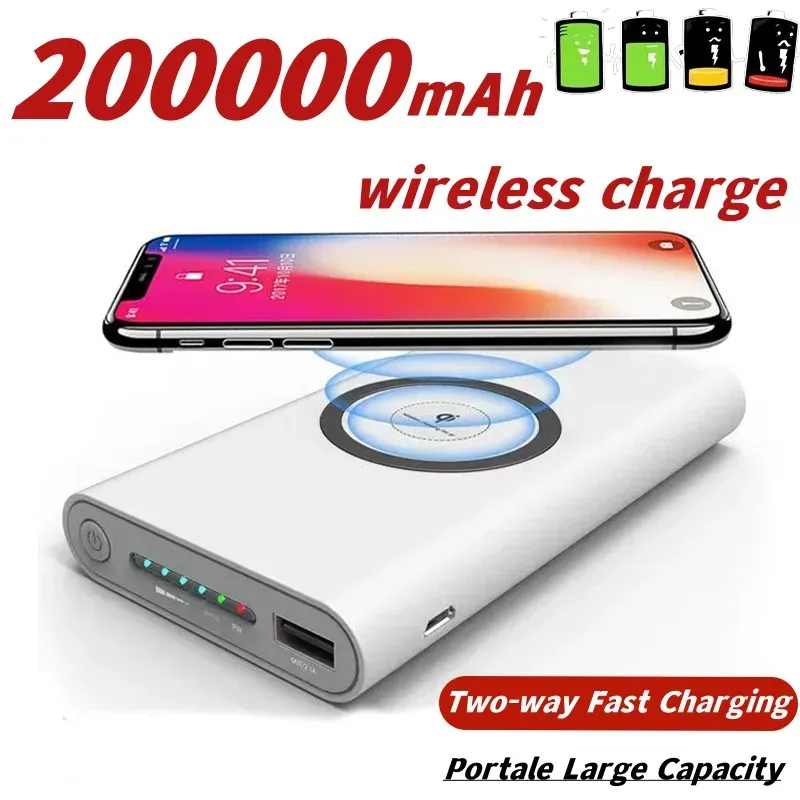 Chargers Qi 200000MAH Wireless Power Bank Twoway Fast Carging PowerBank Portable cargador Typec Batería externa para iPhone