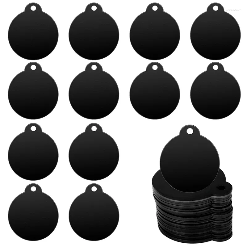 Nyckelringar 25 datorer Runda tomma taggar Black Aluminium Stamping Blanks Discs Metal Keychain Dog Tag