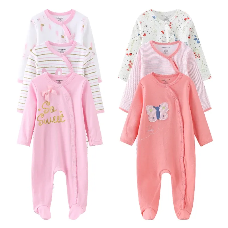 One-pièces tombe unisexe Baber Baber manches longues à manches longues pour tout-petits 1/2 / 3pcs neuf-né grenouille à 100% coton Pyjamas de dessins de dessins