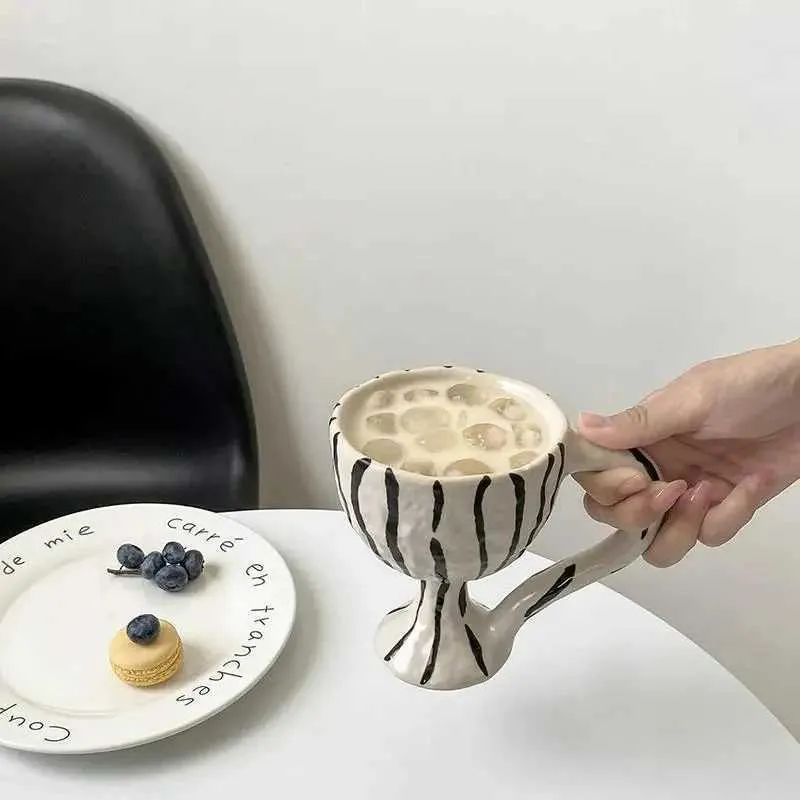 TUMBLERS tazza dipinta a mano design retrò di caffè in ceramica irregolare tazza la colazione di latte interessante H240425