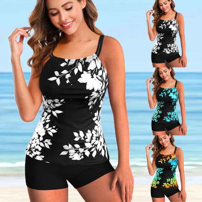 Set 2021 Women Beachwear Swim Tankini Monokini Swimwear Abito da bagno Due pezzi Sui costumi da bagno Plus Tankini stampati