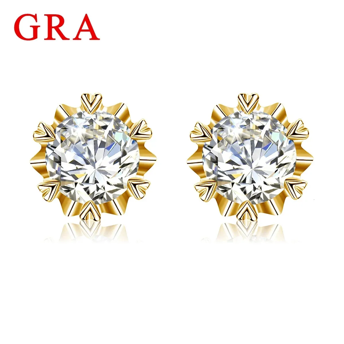 Mit Zertifikat D Farbe 65 mm 1ct Ohrringe für Frauen Gelbgold Top -Qualität Pass Diamond Test Hochzeit Schmuck 240403