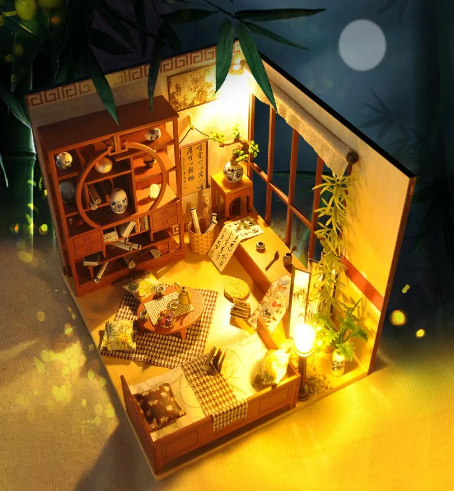 Doll House Furniture Diy Dollhouse Miniature Puzzle Assemble 3D Wood Miniaturas Dollhouse Education Toys for Children Gift Y205615679