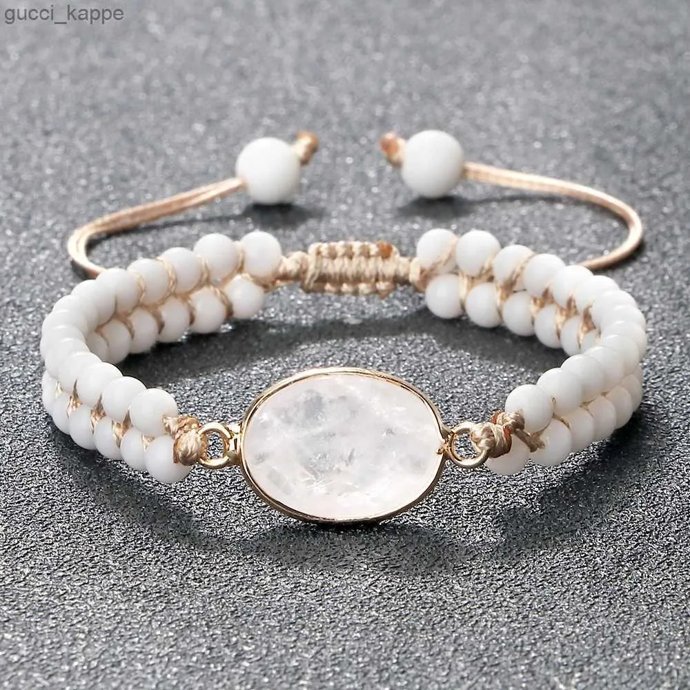 Perles de perles de 4 mm bracelets en pierre naturelle bracelets en porcelaine blanche corde élastique tressée à la main ajusté à la main pour femme homme couple bijoux