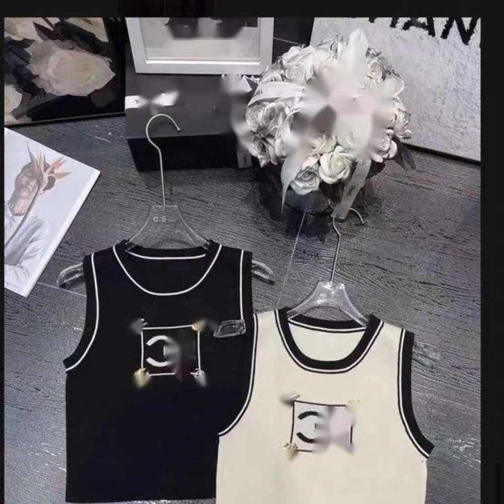 Kanaal gebreide kledingontwerper c topkwaliteit luxe mode origineel label nieuwe letter gebreide camisole vest dames slanke korte mouwloos extern