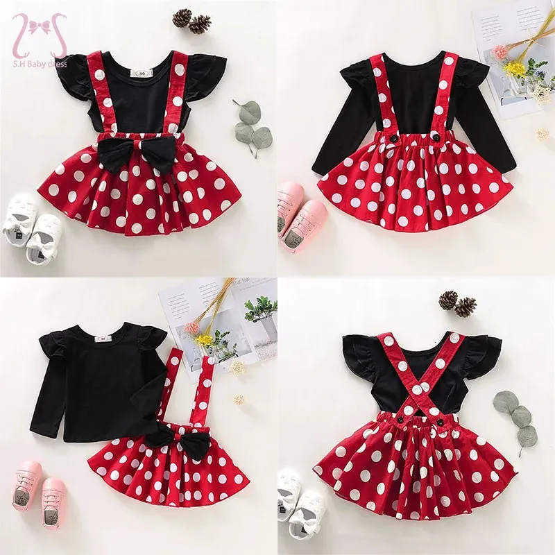 2pcSset Cartoon Polka Dot Baby Girl Robes de soirée Bow Kids Birthday Party Princess Toddler Children Clothes Suit 0 à 4 ans 240410