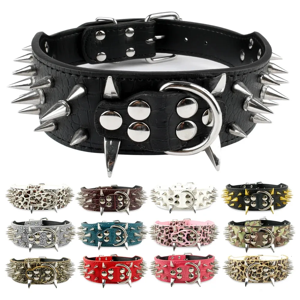 2 inch brede spiked hondenkraag bezaaid lederen kragen voor middelgrote grote huisdier Mastiff Pitbull SXL 240418