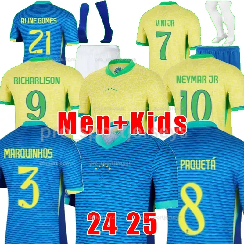 Brazils Soccer Jersey 2024 Copa America Cup Neymar Vini Jr Kid Kit Kit 2025 BRASIL National Team Football Shirt 24/25 Home Away Player version 4xl Rodrygo Martinelli