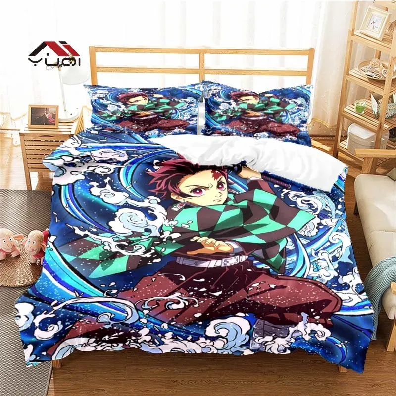 Stelt anime demon slayer patroon dekbedoverdeksel set beddengoed voor aldult kids bed set game quilt cover dekter cover beddengoed set