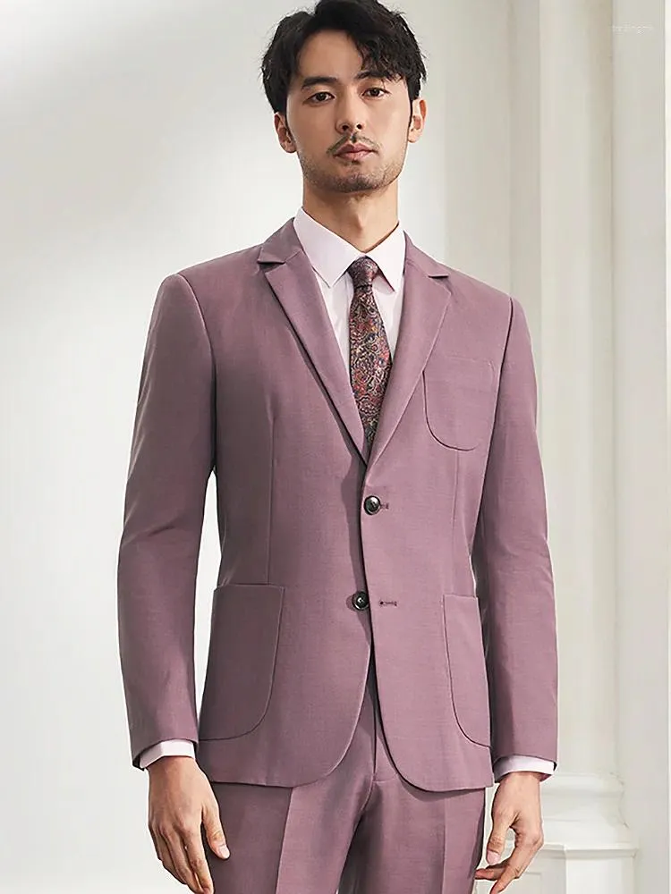 Męskie garnitury męskie garnitur Set Blazer spodni 28% wełna 120S Wedding Groom Zużycie lekkie fioletowe szczupły dopasowanie 2024 Letnie wypoczynek normalny mężczyzna odzież 44