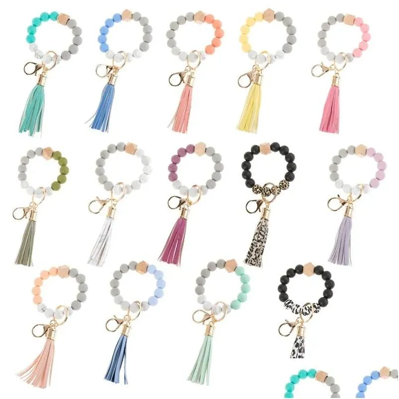 Party Favor Sile Keychains Tassel Wood Beads Bracelet Keyring Pendant For Women Accessories Supplies Drop Delivery Home Garden Festive Otv7T