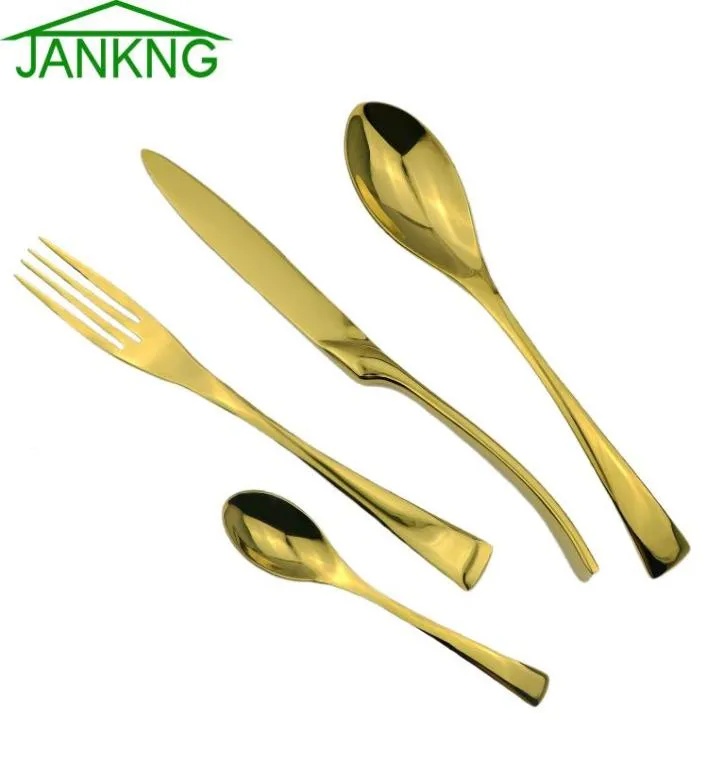 24PCSlot Hoogwaardige 24K GOUD SETLY SET Western roestvrij staal FLATTIRE TACLEWARE VORK MESSPOON DINING TEE 7422993