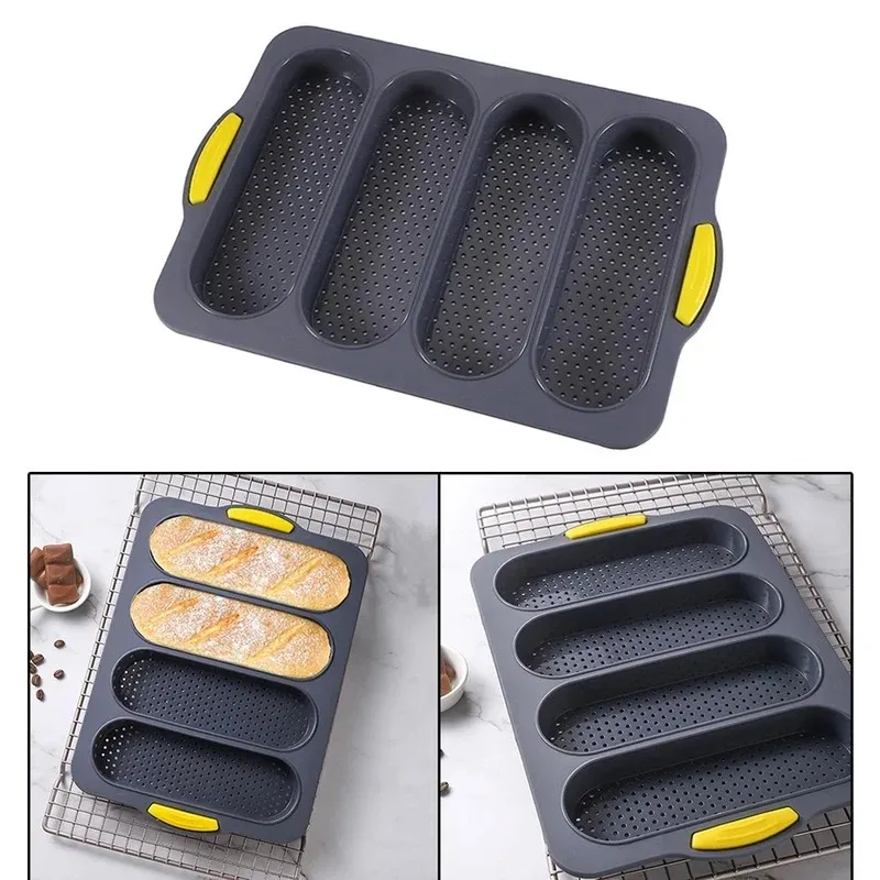 New 4 Grids Silicone Cake Mold Bread Baking Mold Bread Pan Baguette Baking Tray No Stick Loaf Pan Bread Toast Mould Pastry Tools