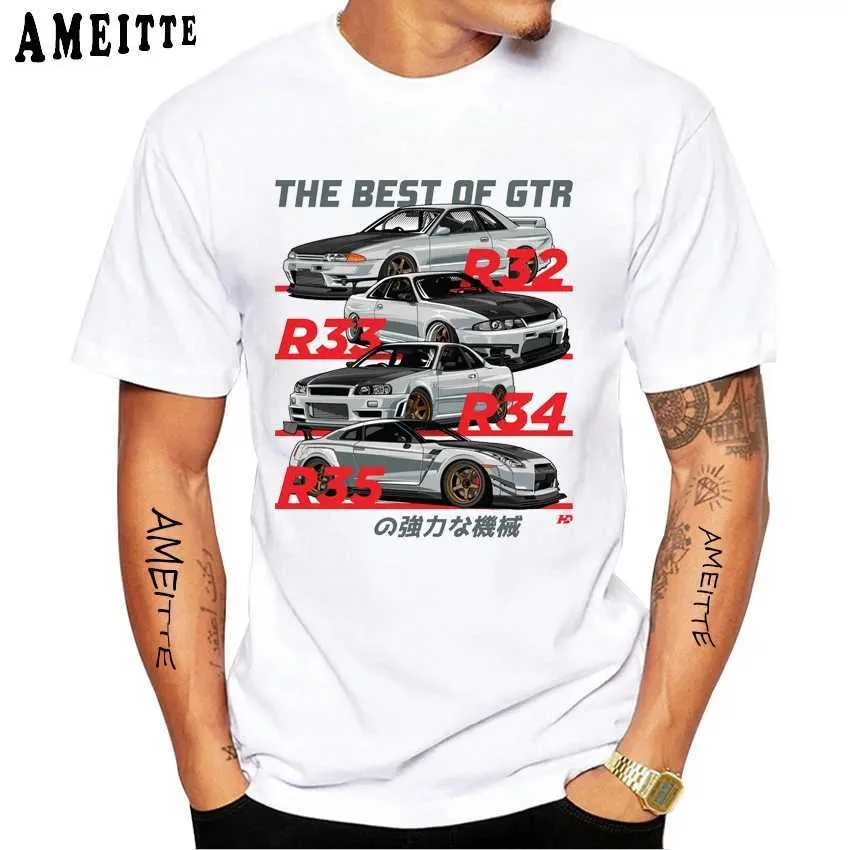 T-shirts masculins Nouveaux étés Men Slve Car GTR Famille T-shirt Hip Hop Boy décontracté Top Vintage Fashion Man White TS T240425