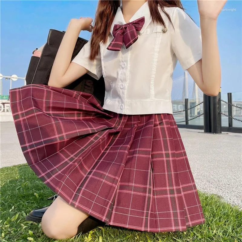 スカートjk女性プリーツスカートサマーハイウエストファッション弓格子ミニaラインかわいい甘い日本の女の子学校レッド