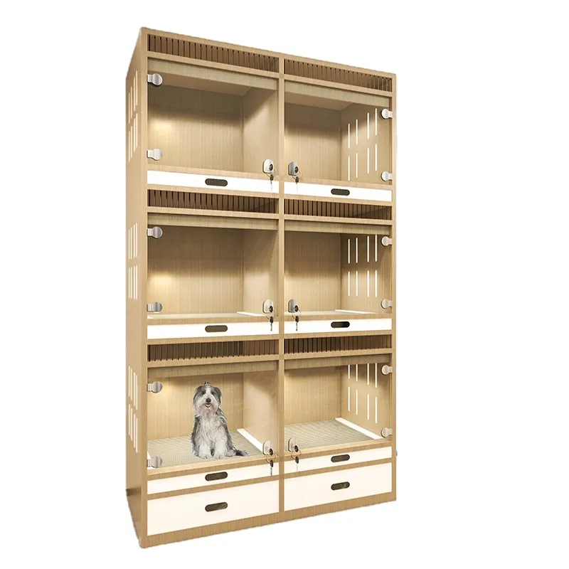 Panoramic Wood And Glass Dog Cat Cage Villa Separate Exhibition