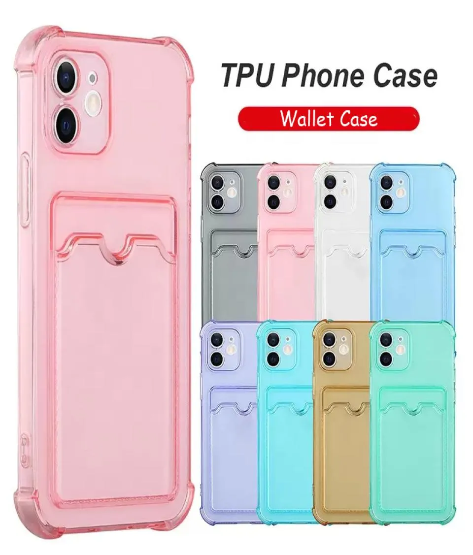 Шолеры корпусы TPU чистый цвет тонкий прозрачный кошелек Card Card Shockper Phone Case для iPhone 13 12 11 Pro Samsung Max Cover6330523