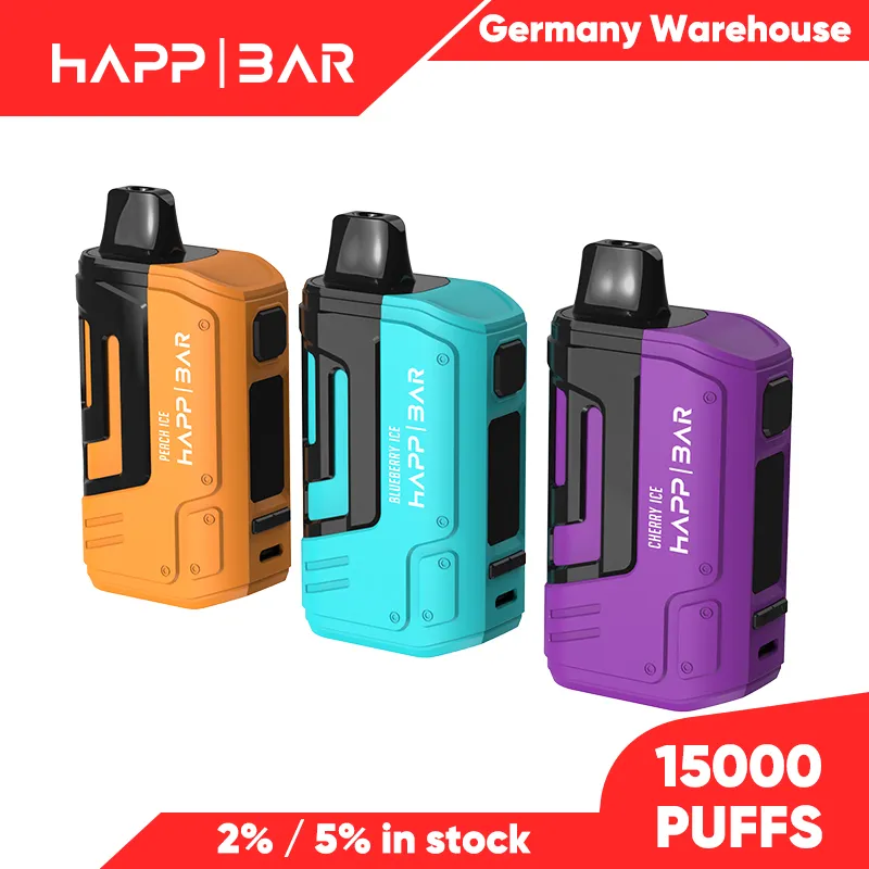 Vapen Happ Bar 15000 Puffes Kits de dispositif de vape jetable E Cigarette 650mAh 16ML Vaporisateur pré-rempli RGB Light Rechargeable Vape Europe