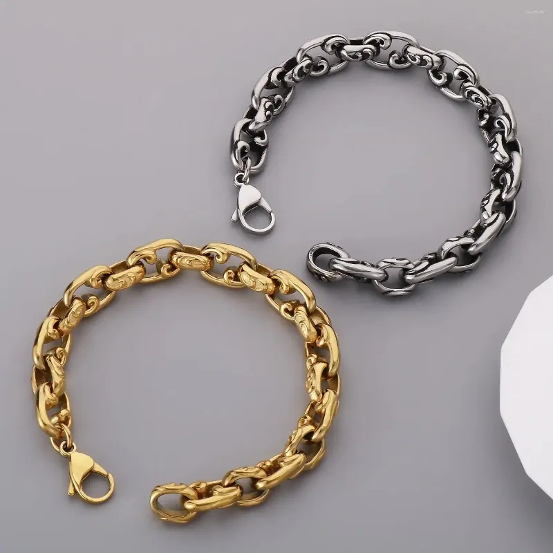 Bracelets de charme bracelet créatif vintage sous vide électroplé 18k couleur or sculptée O-chaîne en acier inoxydable Gift de bijoux masculin