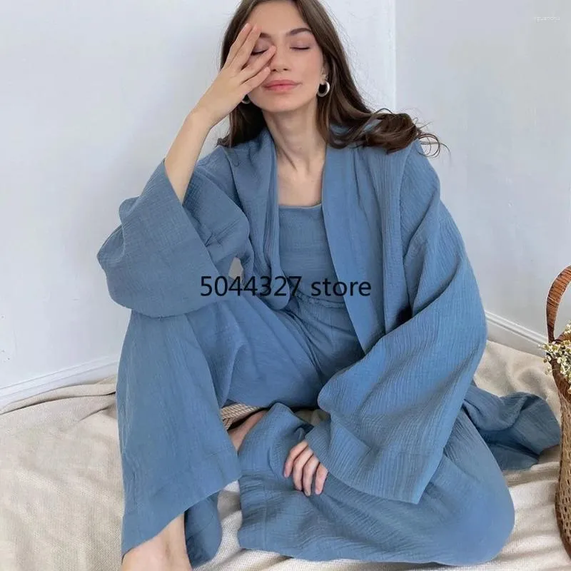 Vêtements ethniques kimono pyjamas eid abaya musulman sets robe crêpe pantalon à manches longues dames vêtements de nuit