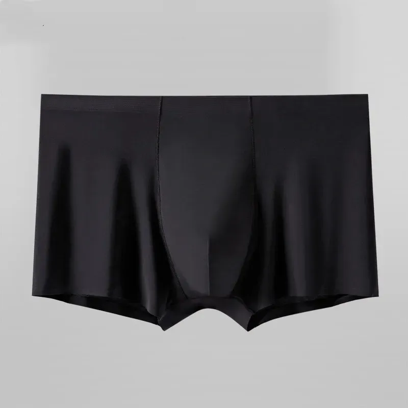 L-xxxl naadloze ijs zijden boksers mannen massieve kleur mannelijke onderbroek ultradunne sexy ondergoed zomer coole kofferbak shorts 240425