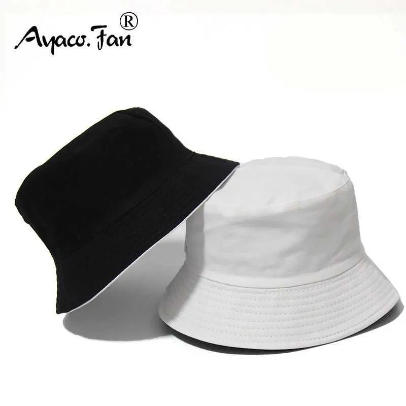 Breda gräl hattar hink hattar svart fast dot hink hatt dubbelsidig unisex enkel bob hatt hip-hop glas mens panama hatt strand hatt fiske boonie sunhat 240424