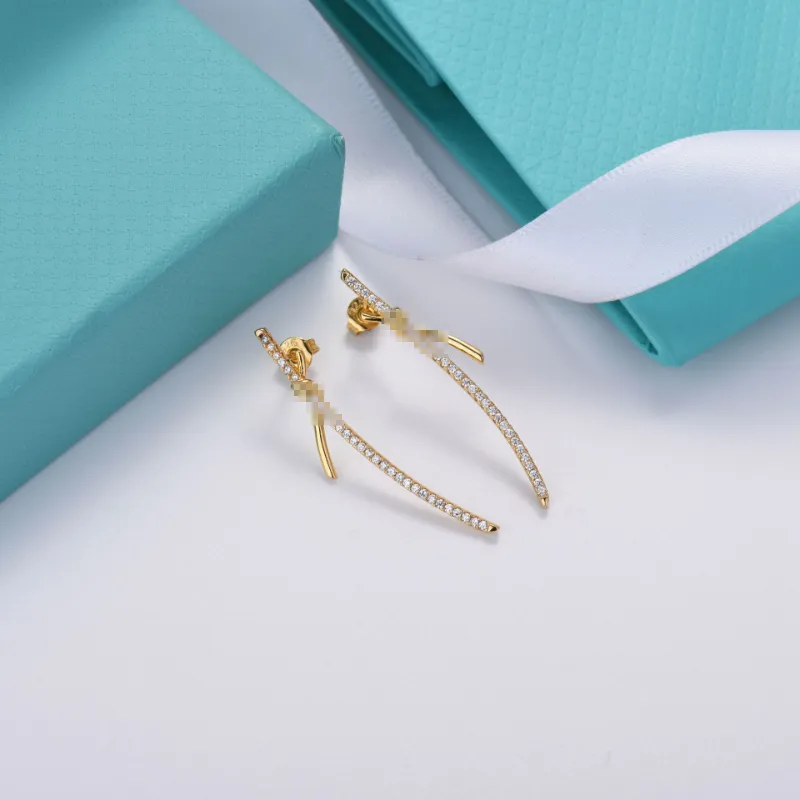 Designer Studs Earrings New Full Diamonds Bowknot Earrings Plated 925 Silver Needle 18K Real Gold Lady Delicate Bow Earrings