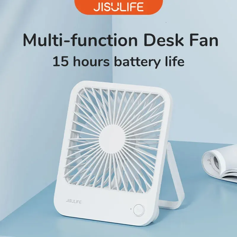 Ventilador de escritorio pequeño de Jisulife Ventilador de mesa ultra tranquilo USB Ventilador de enfriamiento recargable con ventilador de oficinas de viento potentes de 4 velocidades 240419